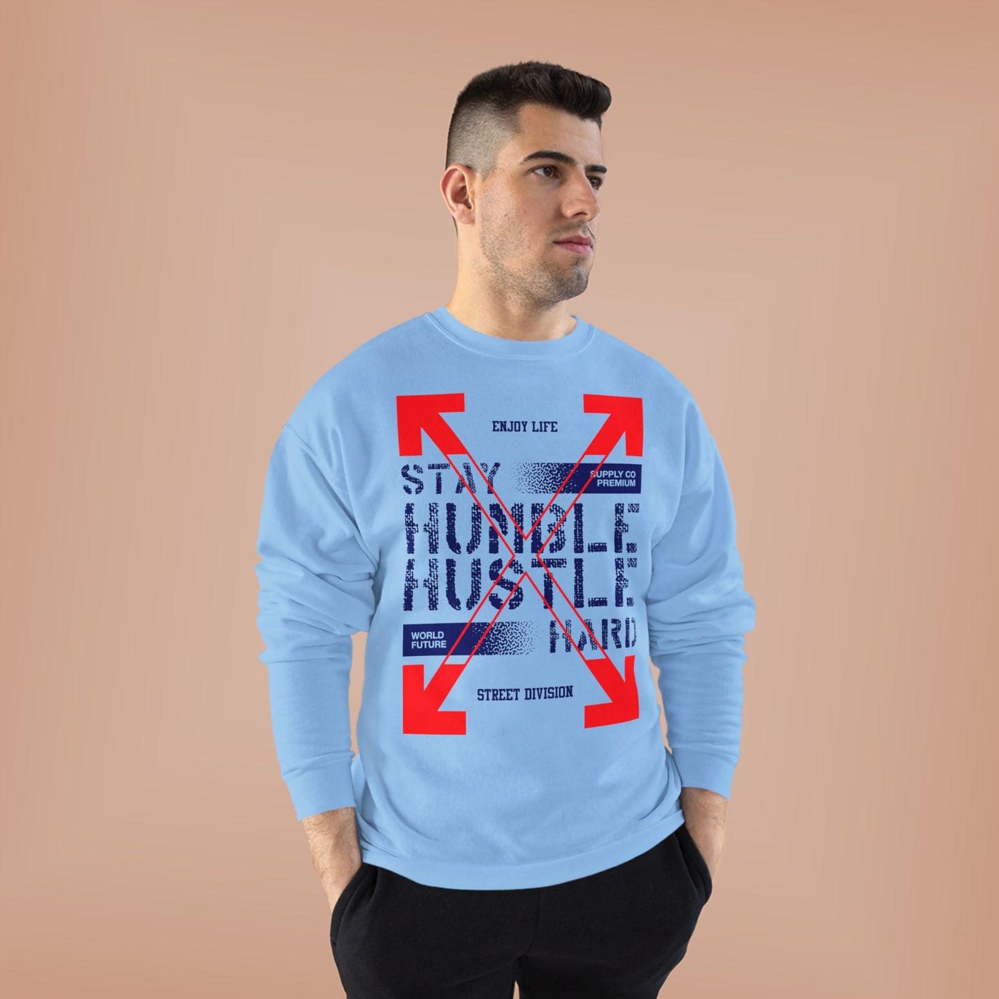 Motivational Crewneck Sweatshirt - "Hustle Hard" Design