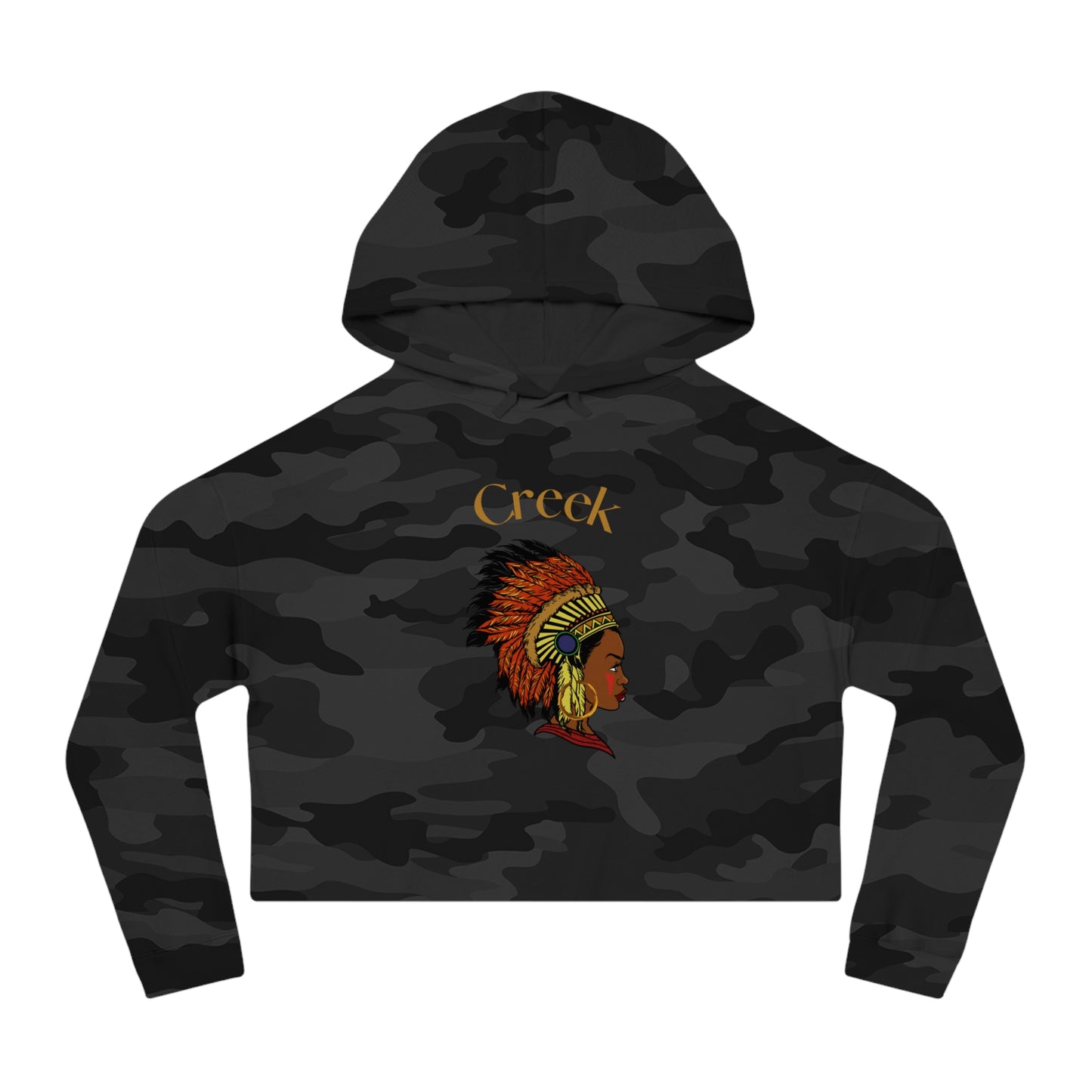 Stylish Women's Cropped Hooded Sweatshirt - 'Creek' Indigenous Design