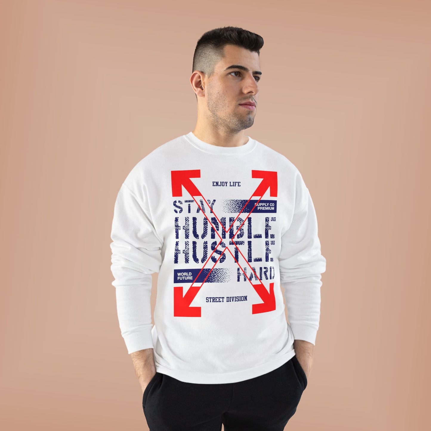 Motivational Crewneck Sweatshirt - "Hustle Hard" Design