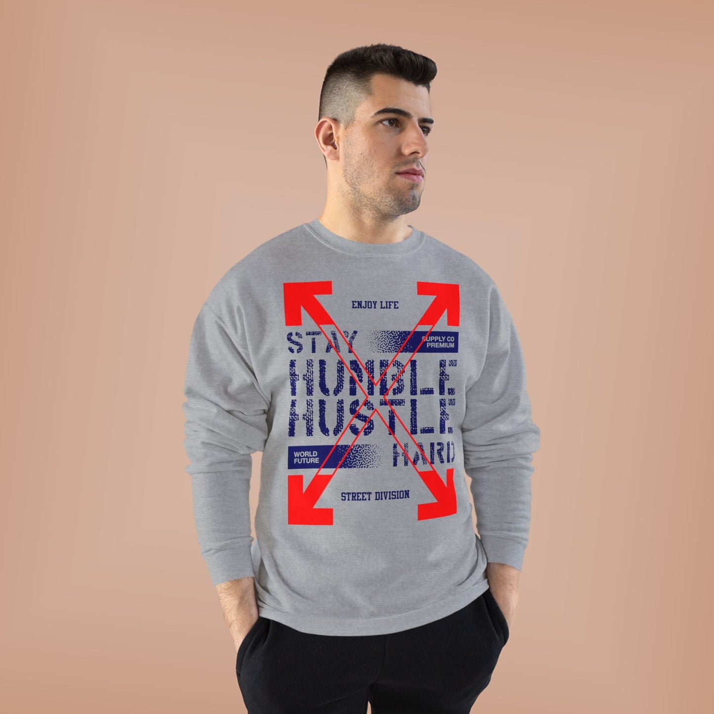 Motivational Crewneck Sweatshirt - "Hustle Hard" Design