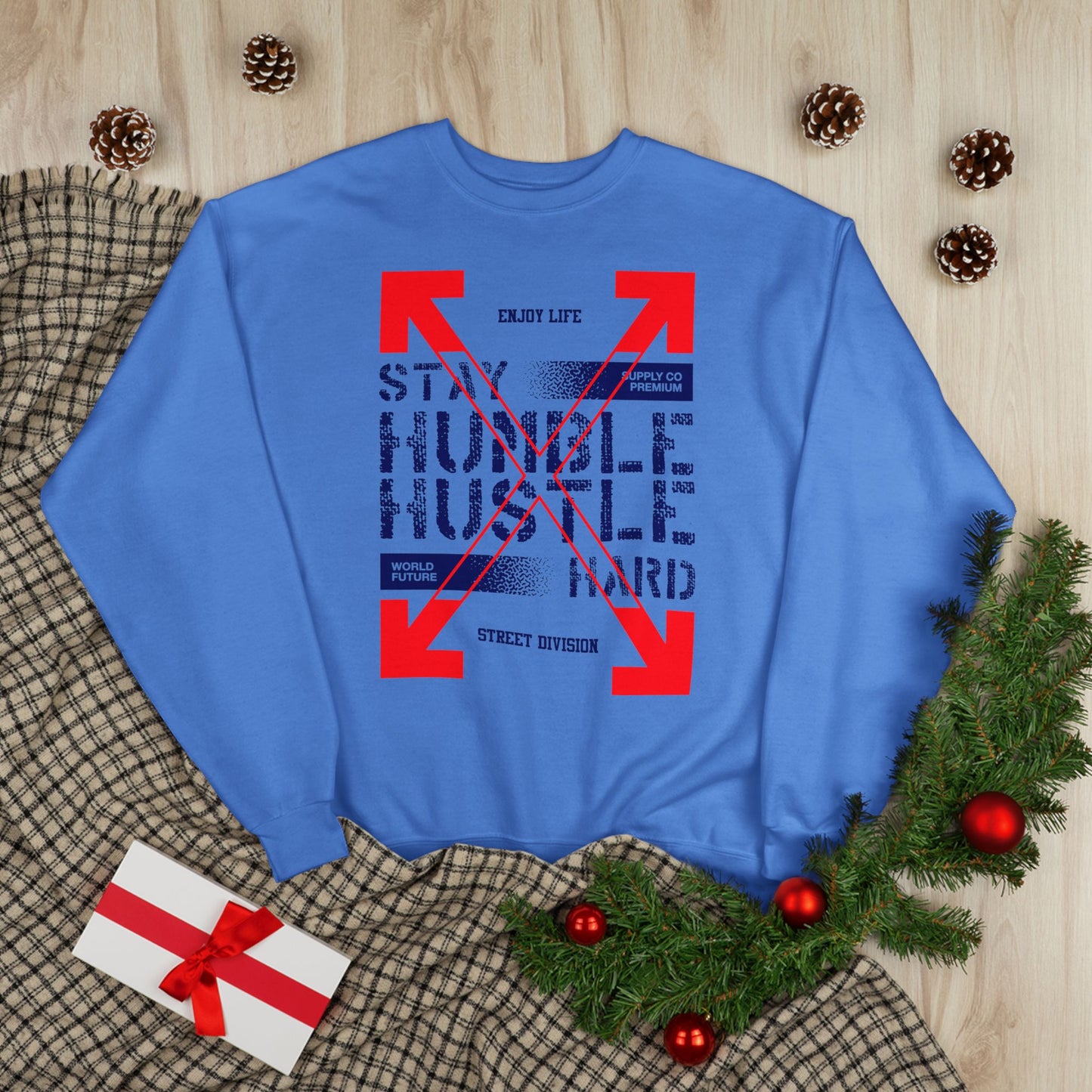 Motivational Crewneck Sweatshirt - "Hustle Hard" Design