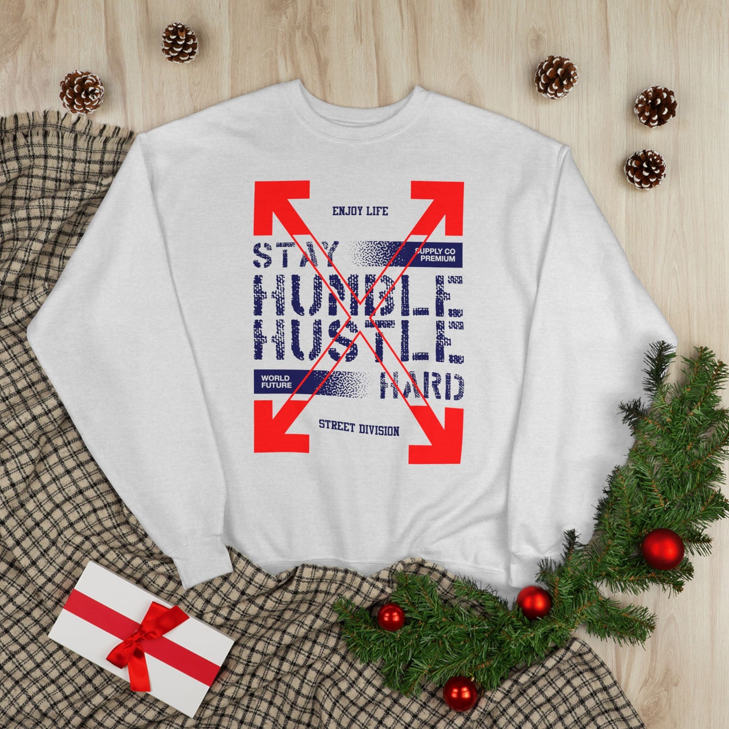 Motivational Crewneck Sweatshirt - "Hustle Hard" Design