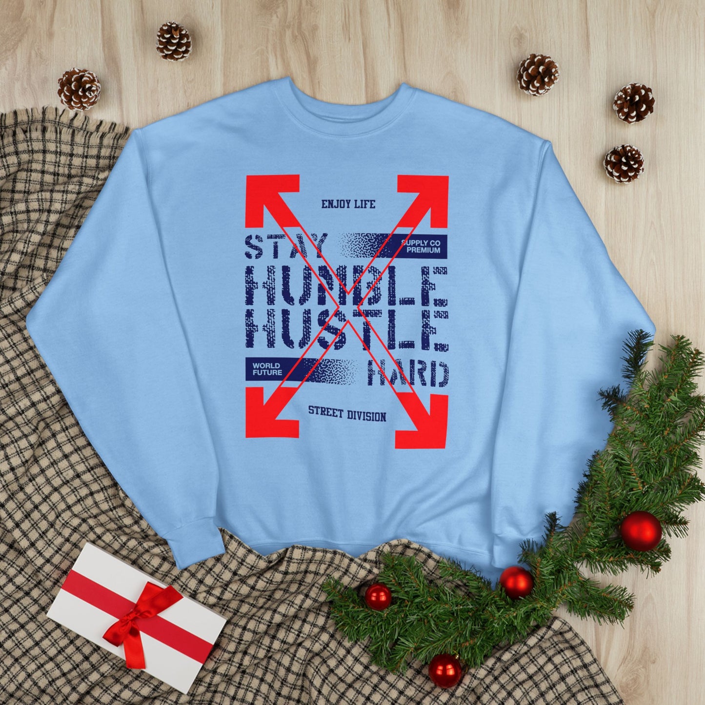 Motivational Crewneck Sweatshirt - "Hustle Hard" Design