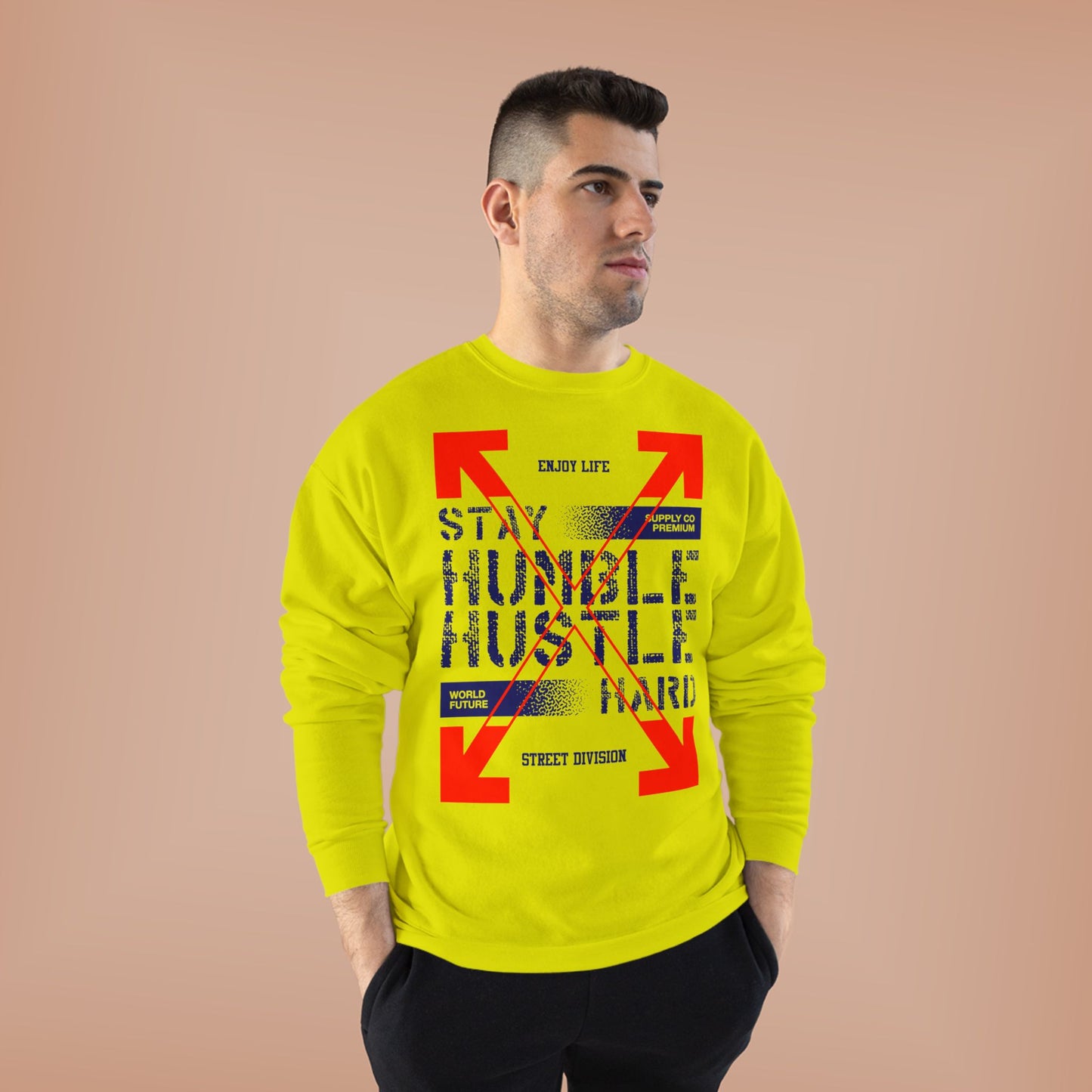 Motivational Crewneck Sweatshirt - "Hustle Hard" Design