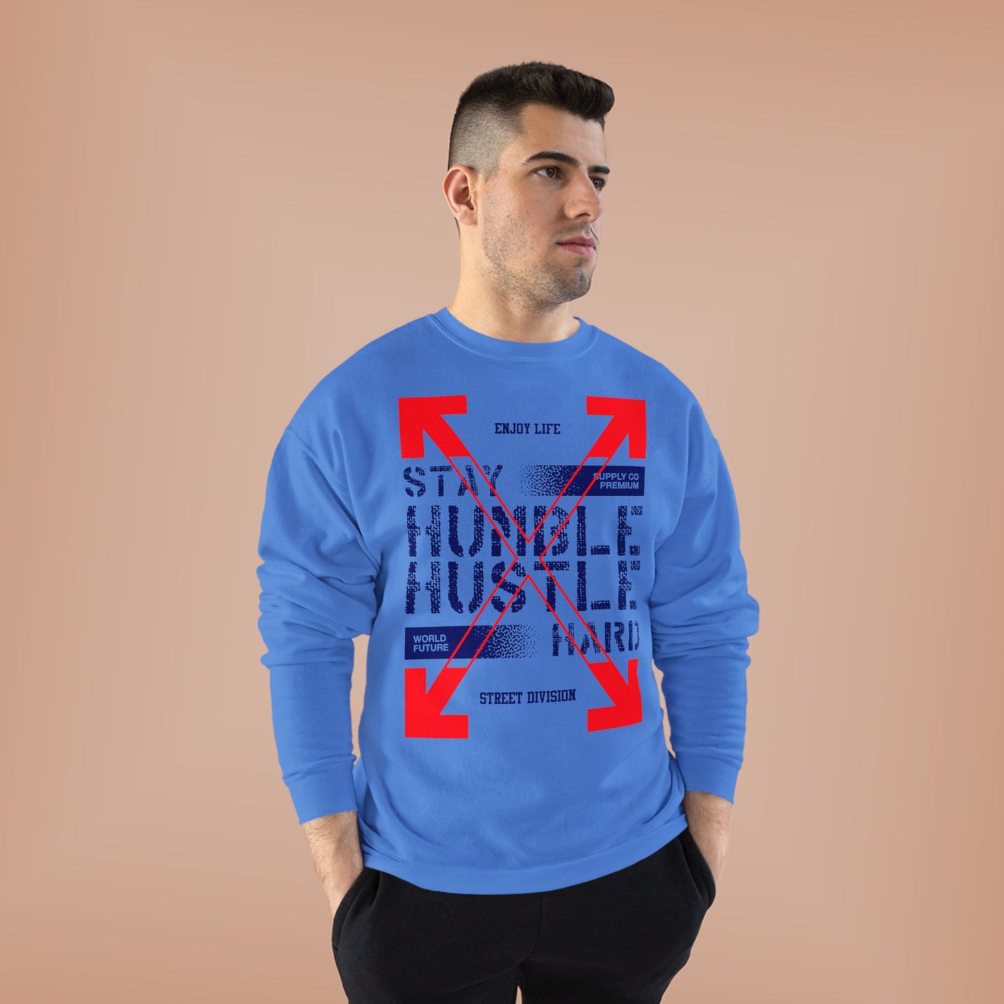 Motivational Crewneck Sweatshirt - "Hustle Hard" Design