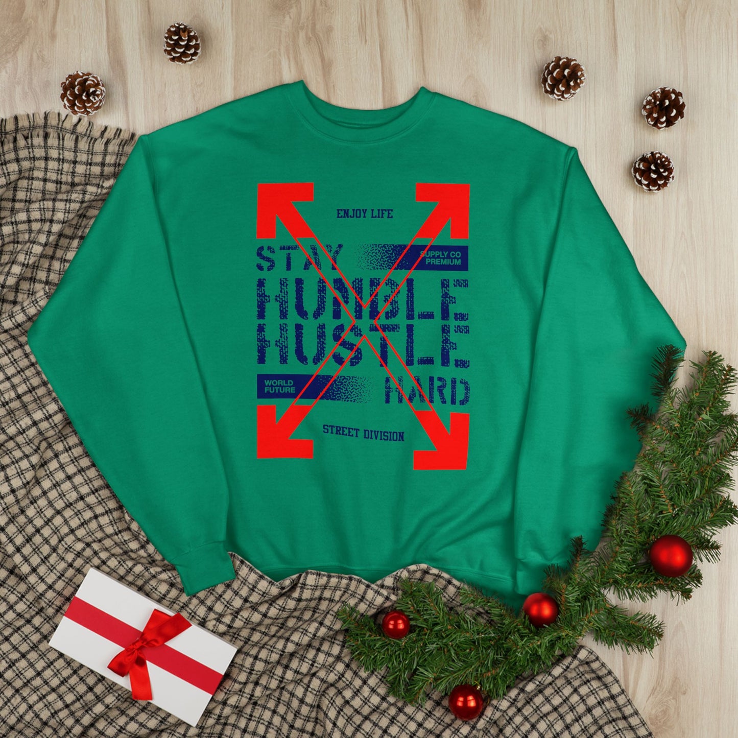 Motivational Crewneck Sweatshirt - "Hustle Hard" Design