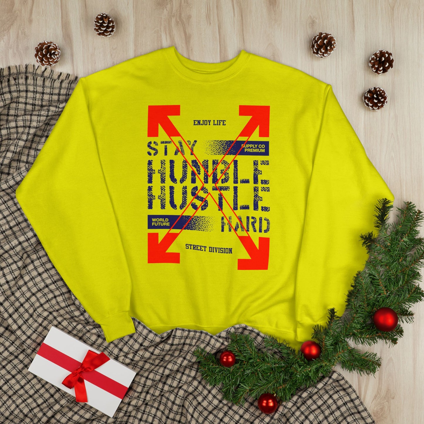 Motivational Crewneck Sweatshirt - "Hustle Hard" Design