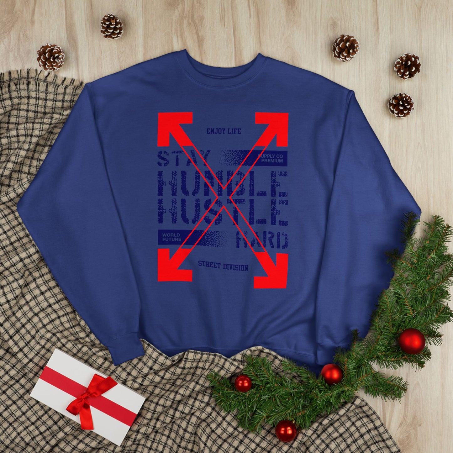 Motivational Crewneck Sweatshirt - "Hustle Hard" Design