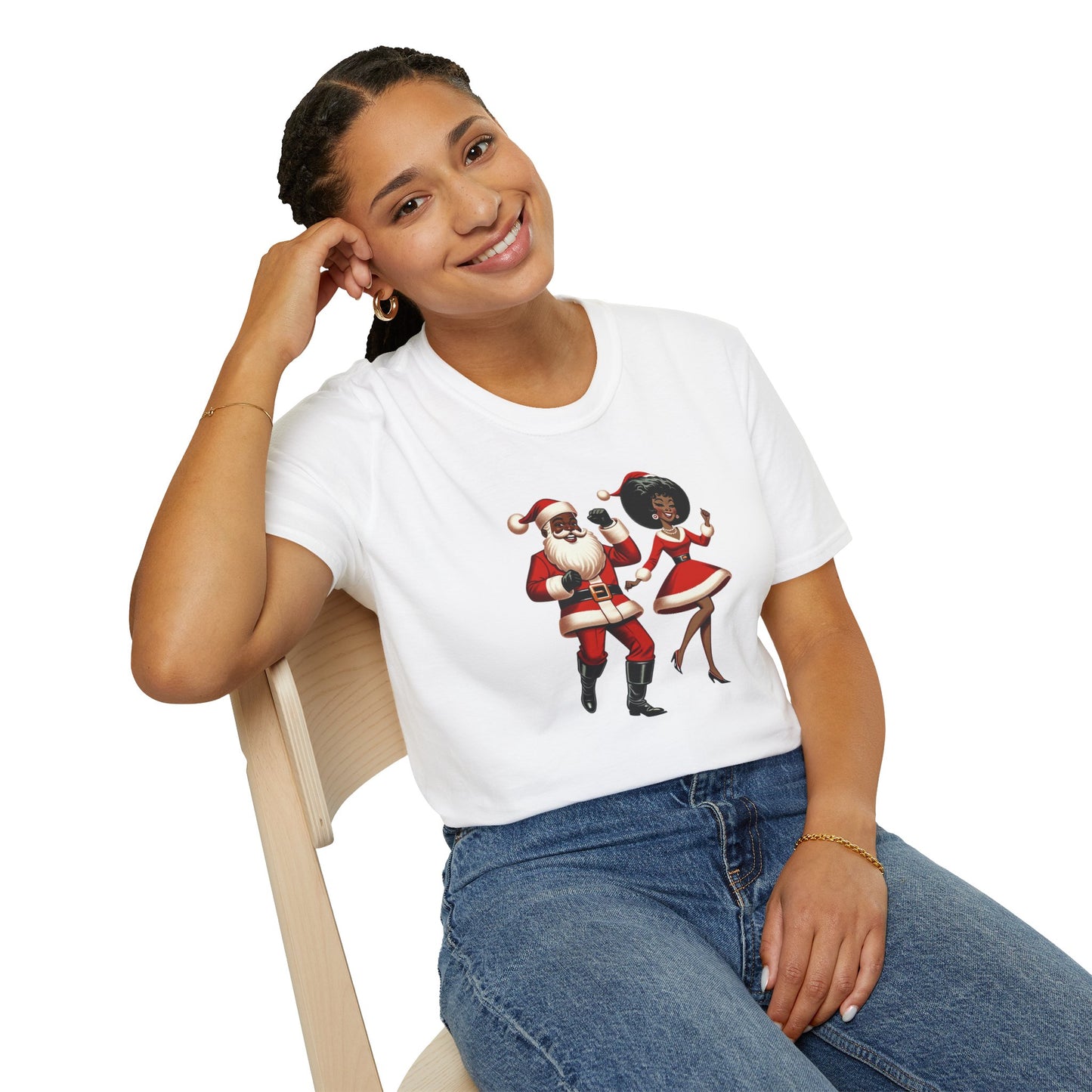 Festive Santa and Mrs. Claus Unisex Softstyle T-Shirt - Fun Holiday Apparel