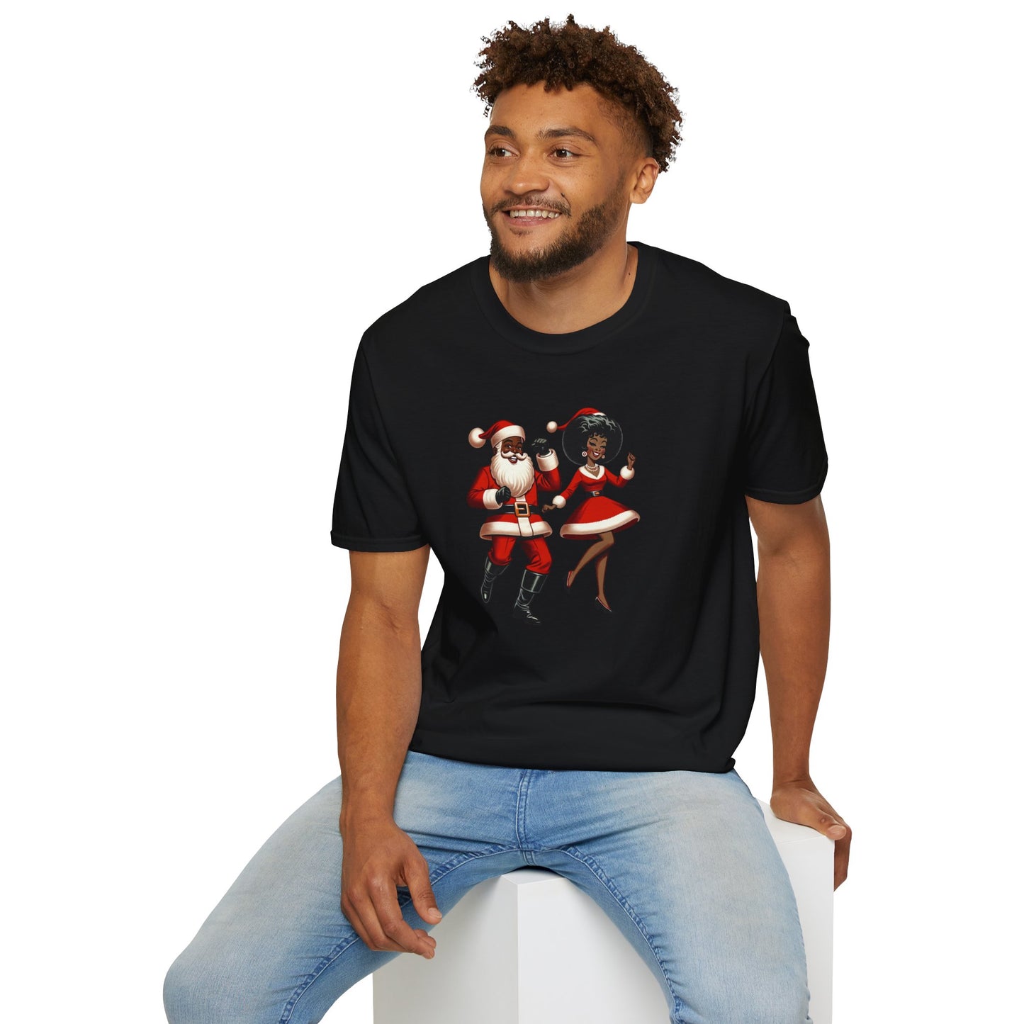 Festive Santa and Mrs. Claus Unisex Softstyle T-Shirt - Fun Holiday Apparel