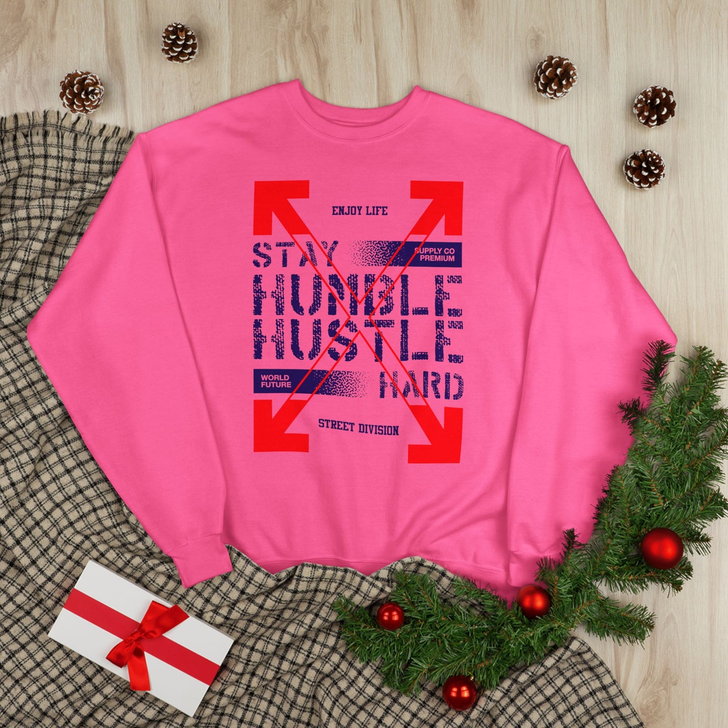 Motivational Crewneck Sweatshirt - "Hustle Hard" Design