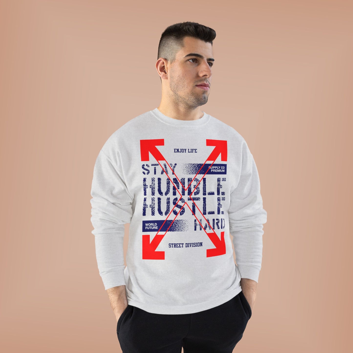 Motivational Crewneck Sweatshirt - "Hustle Hard" Design