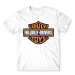 Adult Hillbilly Drivers Toys White Men's Tee for Brand Parody, Funny