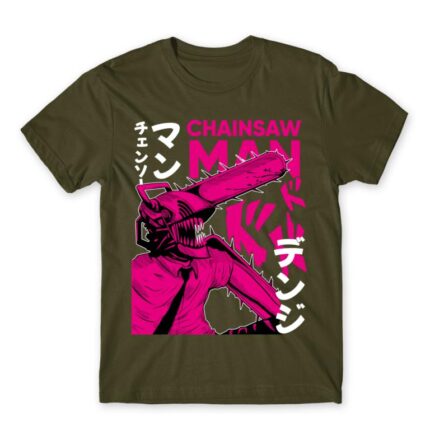 Chainsaw man – Denji – Neon Army Men's Tee for Anime, Chainsaw Man
