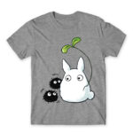 Chibi -Totoro and susuwatari Grey Melange Men's T-shirt for Anime, My Neighbour Totoro