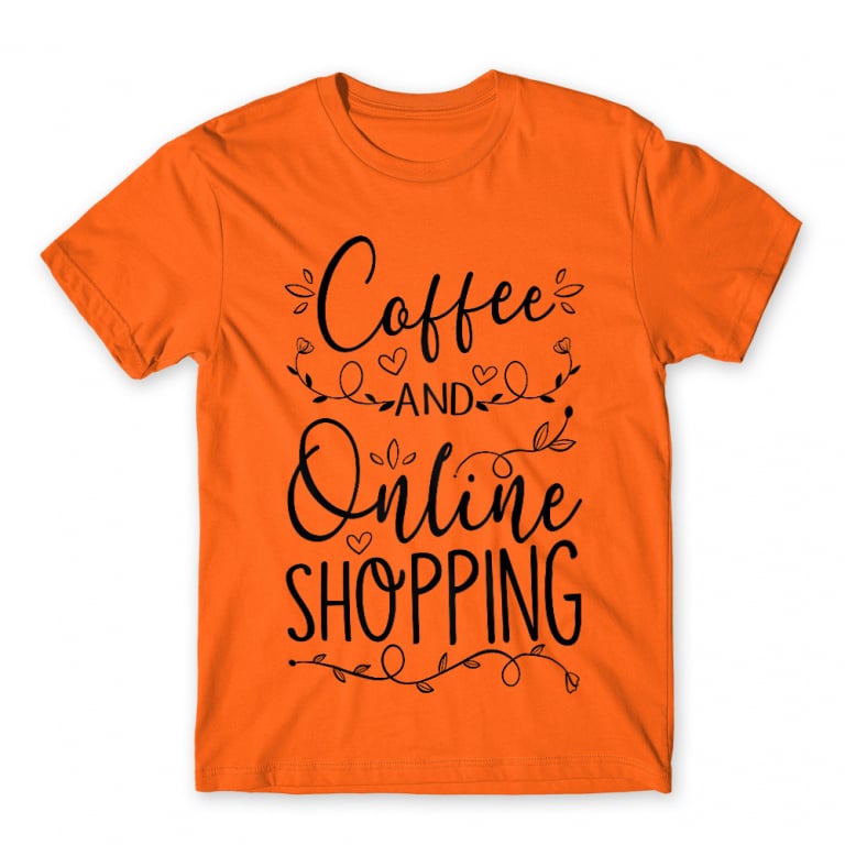 Coffee and Online Shopping Orange Men's T-shirt for Funny, Shopping