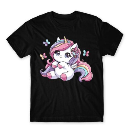 Cute Little Unicorn Black Men's T-shirt for Anime, Original Art