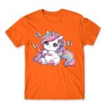 Cute Little Unicorn Orange Men's T-shirt for Anime, Original Art