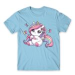 Cute Little Unicorn Sky Blue Men's T-shirt for Anime, Original Art