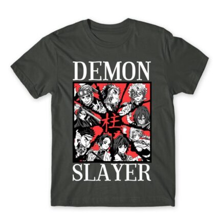 Demon Slayer Characters Dark Grey Men's T-shirt for Anime, Kimetsu No Yaiba