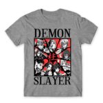 Demon Slayer Characters Grey Melange Men's T-shirt for Anime, Kimetsu No Yaiba
