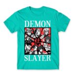 Demon Slayer Characters Turquoise Men's T-shirt for Anime, Kimetsu No Yaiba