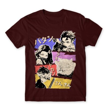 Demon Slayer retro Burgundy Men's T-shirt for Anime, Kimetsu No Yaiba