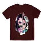Demon slayer split Burgundy Men's T-shirt for Anime, Kimetsu No Yaiba