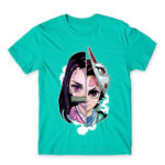 Demon slayer split Turquoise Men's T-shirt for Anime, Kimetsu No Yaiba