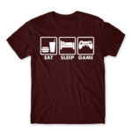 Eat-Sleep-Game Burgundy Men's Tee for Anime, Anime Gaming