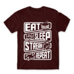 Eat Sleep Stream Repeat Burgundy Men's T-shirt for Streamer, Work