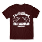 Handsome railwayman Burgundy Men's Tee for Train Conductor, Work