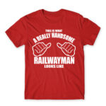 Handsome railwayman Red Men's Tee for Train Conductor, Work