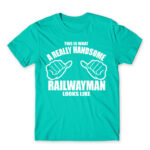 Handsome railwayman Turquoise Men's T-shirt for Train Conductor, Work