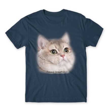 Heavy Breathing Cat Denim Men's T-shirt for Funny, Meme