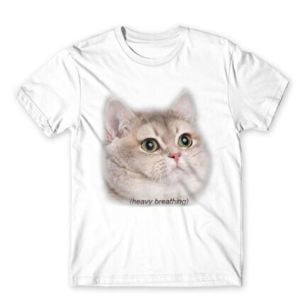 Heavy Breathing Cat White Men's Tee for Funny, Meme