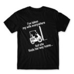 I took my wife everywhere Black Men's T-shirt for Forklift Driver, Work