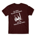 I took my wife everywhere Burgundy Men's Tee for Forklift Driver, Work