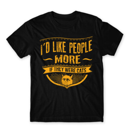 I’d like people more if they were cats Black Men's T-shirt for Antisocial, Funny