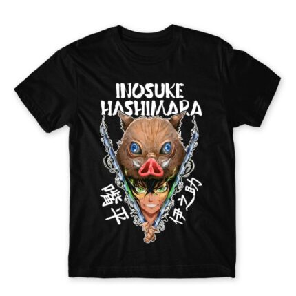 Inosuke Hashibira Black Men's T-shirt for Anime, Kimetsu No Yaiba