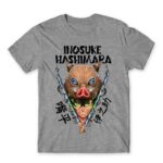 Inosuke Hashibira Grey Melange Men's T-shirt for Anime, Kimetsu No Yaiba