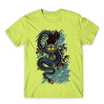 Japanese Dragon Design Apple Green Men's T-shirt for Anime, Original Art