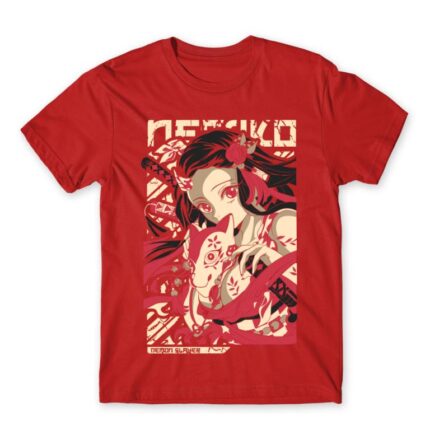 Japanese style Nezuko Red Men's T-shirt for Anime, Kimetsu No Yaiba