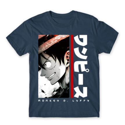 Luffy – Minimal Denim Men's T-shirt for Anime, One Piece