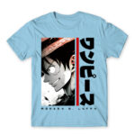 Luffy – Minimal Sky Blue Men's T-shirt for Anime, One Piece