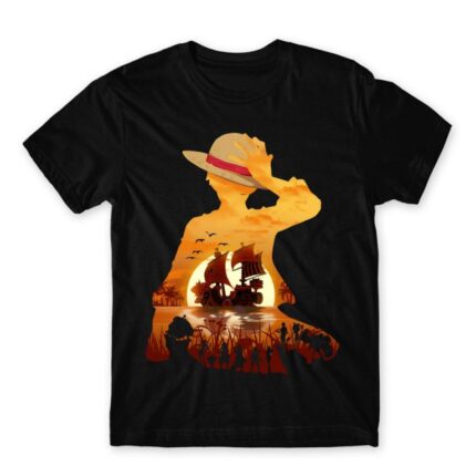 Luffy Silhouette Black Men's T-shirt for Anime, One Piece