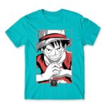 Luffy Smile Atoll Blue Men's T-shirt for Anime, One Piece