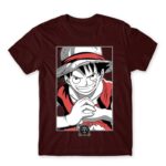 Luffy Smile Burgundy Men's T-shirt for Anime, One Piece