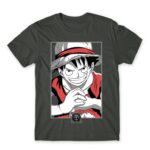 Luffy Smile Dark Grey Men's T-shirt for Anime, One Piece
