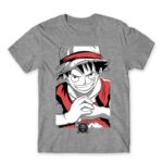 Luffy Smile Grey Melange Men's T-shirt for Anime, One Piece